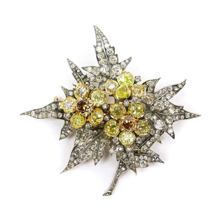 19th century coloured diamond and diamond tremblant spray brooch